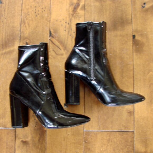 Aldo Black Patent Leather Boots Chunky Block Heel Size 7.5 - Picture 2 of 14